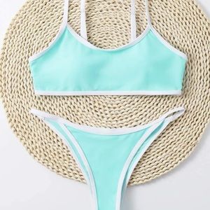 Mint Blue-Contrast Binding Bikini